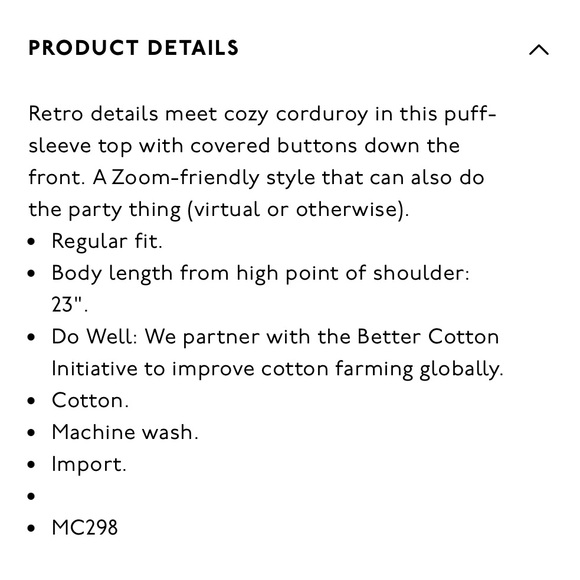 Madewell Corduroy Puff Sleeve Button FrontTop - Picture 4 of 9